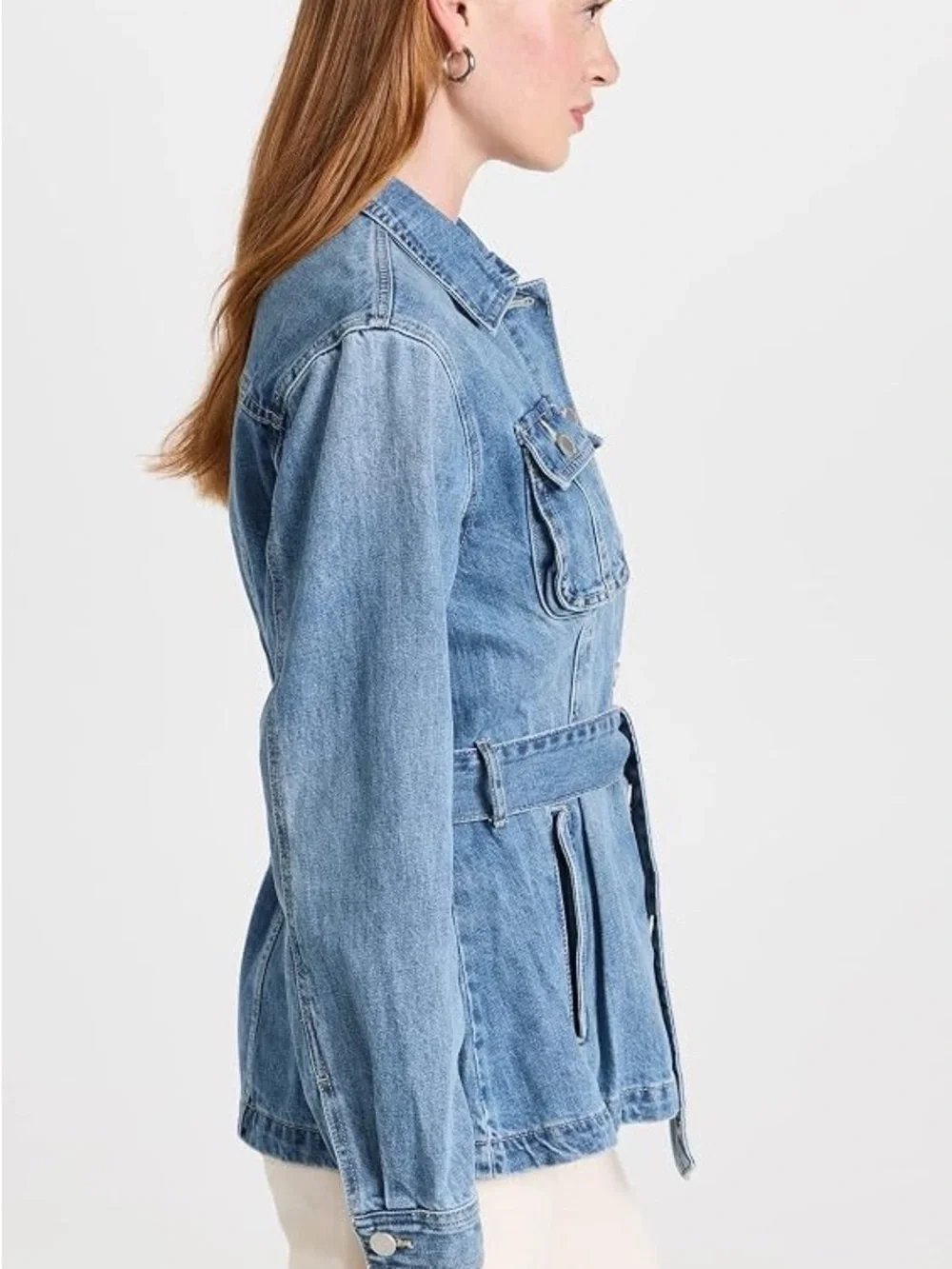 Blank NYC Left on Read Denim Utility Belted Jacket - Light Blue NWT Size Medium